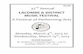 LACOMBE & DISTRICT MUSIC · PDF filePlease pick up your music/speech selection and adjudication sheet from the ... Adjudicators: ... The Lacombe & District Music Festival Association