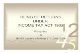 FILING OF RETURNS UNDER INCOME TAX ACT 1961 · PDF filefiling of returns under income tax act 1961 ... • assessees claiming deductions us 80-ia, 80-ab, 80-ib, ... – computation