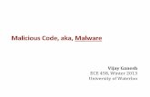 MaliciousCode,aka, Malware) - University of Waterloovganesh/TEACHING/W2013/ECE458/Lecture-… · Trojan Spyware Triggered Advanced# Persistent# ... Computer#C# Computer#B# Step1: