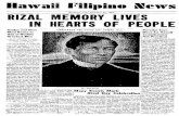 Hawaii Filipino Newsevols.library.manoa.hawaii.edu/bitstream/10524/55010/1/...Hawaii Filipino News Honolulu, T. H., December 30, 1937 RIZAL MEMORY LIVES IN HEARTS OF PEOPLE Genius
