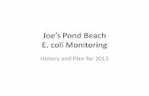 Joe’s Pond Beach E. coli Monitoringjoespondvermont.com/ecoli-at-joes-pond.pdfJoe’s Pond Beach E. coli Monitoring History and Plan for 2013 2003 Purpose Protecting swimmers from