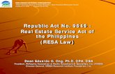 Republic Act No. 9646 : Real Estate Service Act of the ...creba.ph/images/propertyindustrydatasearch/pidsfile/2009/Ong... · the Philippines (RESA Law) ... DTI Administrative Order