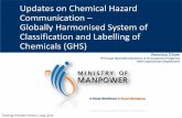 Updates on Chemical Hazard A Great Workforce A Great ... · PDF fileSS 586:2014 Specification for Hazard Communication for hazardous chemicals and dangerous goods ... GHS in Hazard