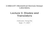 Lecture 3: Diodes and Transistors - MIT … 3: Diodes and Transistors Instructor: Hong Ma Sept. 17, 2007 Diode Behavior • Forward bias – Exponential behavior • Reverse bias –