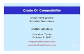 Crude Oil Compatibility - · PDF fileCrude Oil Compatibility Irwin (Irv) Wiehe Soluble Solutions COQG Meeting Houston, Texas October 2, 2003 ... Petroleum Characterization Crude Oil