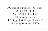 Academic Year 2010-11 Students Eligibility No / Unipune ID SHINDE AMOL BABAN 12011211564 FE Mechanical 2011-12 163 SHINDE PRASAD RAMESH 12011211570 FE Mechanical 2011-12 165 SHINDE