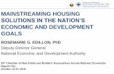 ECONOMIC AND DEVELOPMENT GOALS - Chamber of Real Estate ...creba.ph/pdf/Housing_Solutions-MsEddillon.pdf · MAINSTREAMING HOUSING SOLUTIONS IN THE NATION’S ECONOMIC AND DEVELOPMENT