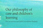 Our philosophy of · PDF fileHow our practices meet NAEYC Accreditation Standards. Teachers are sensitive to family concerns ... the healthy development of attachment and emotion can