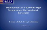 Development of a 500 Watt High Temperature Thermoelectric ... · PDF fileDevelopment of a 500 Watt High Temperature Thermoelectric ... and exhaust gas ... Development of a 500 Watt