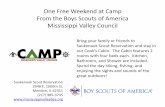 One Free Weekend at Camp From the Boys Scouts of ... the Boys Scouts of America Mississippi Valley Council Saukenauk Scout Reservation 2948 E. 1000th St. Mendon, IL 62351 (217) 985-3735