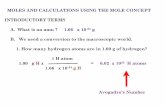 MOLES AND CALCULATIONS USING THE MOLE CONCEPT …profkatz.com/docs/CHEM1410MolesandEqs.pdf · MOLES AND CALCULATIONS USING THE MOLE CONCEPT INTRODUCTORY TERMS A. What is an amu ?