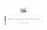 APhA Awards and Honors - American Pharmacists … Awards Past... · APhA Awards and Honors ... 1942 Josiah K. Lilly 1943 Robert P. Fischelis ... John C. Turnbull, Canada 1971 Morizo