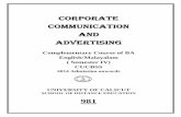 Corporate Communication and Advertising - University … ·  · 2016-05-03Corporate Communication and Advertising Complementary Course of BA English/Malayalam ... Settings & Layout