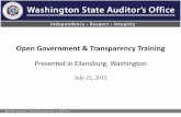 Open Government & Transparency Training - Washington TownHallPresentation... · Washington State Auditor’s Office 2 Welcome & Introductions Jan Jutte, Acting State Auditor Open