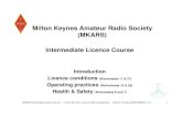 Milton Keynes Amateur Radio Society (MKARS) Intermediate Worksheets … · Licensees may pass messages on behalf of User Services / allow ... Intermediate Licence is NOT recognised
