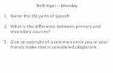 Bellringer Monday 1. Name the (8) parts of speech 2. What is … · Bellringer—Monday 1. ... • Watch the video and look for 5 characteristics of a credible source! ... became
