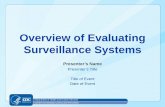 Overview of Evaluating Surveillance Systems€¢ Compared validity and reliability of self -reported doctor -diagnosed arthritis to self -reported chronic joint symptoms • A convenience