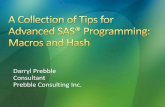 Prebble TipsMacrosHash May2015 Group Presentation… · Databases like Teradata and Netezza require constants ... Hash Tips h.DefineKey(client_id [, Zsub_id); Multi-key capability