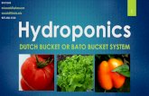 Hydroponics DUTCH BUCKET OR BATO BUCKET … · Elements of Hydroponic Systems! Water Delivery System ! Nutrient Injection System ! Media – Something to hold the roots ! Irrigation