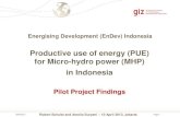 Productive use of energy (PUE) for Micro-hydro power … use of energy (PUE) for Micro-hydro power ... 1,500W rice huller : ... performance varied considerably