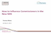 How to Influence Commissioners in the New NHS Improving Quality (NHS IQ) actively engage in projects of service redesign Peer Review Transparency and active engagement in self assessment