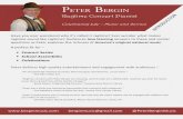 Peter Bergin - press kit Gershwin, Scott Joplin, and Eubie Blake, among others. Playing in the heart of community is what brings Peter great joy and satisfaction, and he looks forward