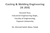 Casting & Welding Engineering (IE 203) - Fayoum Casting .pdf · Casting & Welding Engineering (IE 203) ... Casting defects and inspection techniques: ... Weld defects: causes and