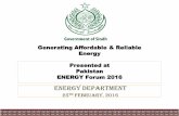 Generating Affordable & Reliable Energy Presented at ... Isb... · Thermal based energy mix mostly dependent upon imported furnace oil/diesel ... III Asia Power UK 2.007 2X660 2019-20