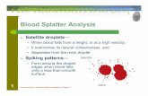 Blood Splatter Analysis Forensic Science: Fundamentals & Investigations, Chapter 8 Blood Splatter Analysis o Satellite droplets— • When blood falls from a height, or at a high