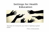 Settings for Health Education - California State University, …rcastaneda/HSCI237/Health Education... ·  · 2010-02-04age children and youth about health & ... Typhoid Fever Vibriosis