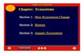Table of Contents Chapter: Ecosystems · Chapter: Ecosystems Table of ContentsTable of Contents Section 3: Aquatic Ecosystems Section 1: How Ecosystems Change Section 2: Biomes •