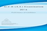 G.C.E (A.L) Examination - doenets.lk · 2016 Performance of Candidates G.C.E (A.L) Examination Research and Development Branch National Evaluation and Testing Service Department of