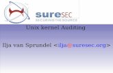 Unix kernel Auditing Ilja van Sprundel … is unix • An operating system based on a set of standards which define it's behavior • Resources (memory, disk access, ...) • Processes