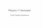 Physics 1 Semester - iteach.orgiteach.org/dbixler/Physics Sample Final Questions -1st Semester.pdf · Physics 1st Semester ... A television remote control is used to direct pulses