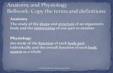 The study of the shape and structure of an organism’s · Anatomy The study of the shape and structureof an organism’s body and the relationshipof one part to another Physiology