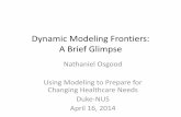 Dynamic Modeling Frontiers: A Brief Glimpse Modeling Frontiers: A Brief Glimpse Nathaniel Osgood Using Modeling to Prepare for Changing Healthcare Needs Duke-NUS April 16, 2014 Some