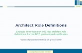 Architect Role Definitions - grahamberrisford.comgrahamberrisford.com/AM 1 Methods/6PRODUCTSandTECHNIQUES... · definitions, for the BCS professional ... Introduction of best practice