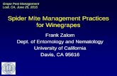 Spider Mite Management Practices for Winegrapes Spider Mite •Prefers the warmer upper canopy (sunny areas) •Generally does better during the hotter, drier part of the season •Produces
