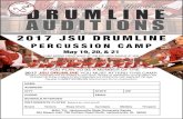 Jacksonville State University DRUMLINE AUDITIONS JSU DRUMLINE PERCUSSION CAMP May 19, 20, & 21 NAME ADDRESS CITY STATE ZIP PHONE EMAIL SCHOOLS ATTENDED INSTRUMENTS PLAYED (CIRCLE ALL