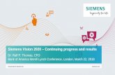 Siemens Vision 2020 Continuing progress and results · ... in particular in the chapter Risks in the Annual Report. Should one or more of these risks or uncertainties materialize,