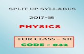 PHYSICS - Kendriya Vidyalaya Malleswaram Up Syllabus XII.pdf · SPLIT UP SYLLABUS OF PHYSICS FOR CLASS Xll ... solar cell, and Zener diode; Zener diode as a voltage regulator. ...