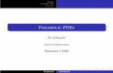 School of Mathematics · university-logo Review ParabolicPDEs Summary OUTLINE 1 REVIEW 2 PARABOLIC PDES Examples The Heat Equation Explicit Method Implicit Method 3 SUMMARY Dr.Johnson