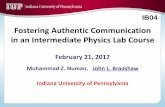 Fostering Authentic Communication in an Intermediate Physics Lab …€¦ · Fostering Authentic Communication in an Intermediate Physics Lab Course February 21, 2017 Muhammad Z.