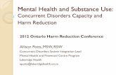 Mental Health and Substance Use - OHRDP · Mental Health and Substance Use: Concurrent Disorders Capacity and Harm Reduction ... Dr. K. Minkoff . A Four Quadrant Model of Concurrent