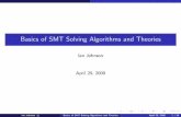 Basics of SMT Solving Algorithms and Theories · Basics of SMT Solving Algorithms and Theories ... IOnly have to write the T-solver. ... IAsk T-Solver to provide a justi cation for