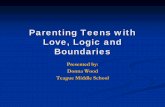 Parenting Teens with Love, Logic and Boundaries Teens with Love, Logic and Boundaries Presented by: Donna Wood Teague Middle School LOVE allows teens to grow through their mistakes