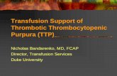 Transfusion Support of Thrombotic … Support of Thrombotic Thrombocytopenic Purpura (TTP) Nicholas Bandarenko, MD, ... blood banking Be familiar with ... Avoid transfusion of platelets
