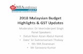 2018 Malaysian Budget Highlights & GST Updatesmiaconference.mia.org.my/downloads/Resources/P3.pdf · Malaysia’s Budget Deficit ... Reliance on GST but total revenue to increase
