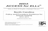 WIDA ACCESS for ELLs - North Carolina Public Schools ·  · 2012-11-26Portions of the text of this document have been reprinted from the WIDA ACCESS for ... Testing Code of Ethics