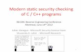 Modern static security checking of C / C++ programs - … · Modern static security checking of C / C++ programs ... class without false negatives) ... 11 . HAVOC: Heap Aware Verifier